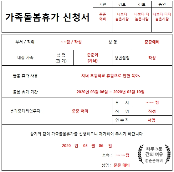  가족돌봄휴가란? 신청서 및 지원 기준 알아봐요.