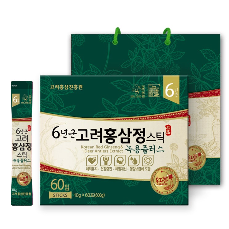 (로켓배송)고려홍삼진흥원 6년근홍삼정 녹용플러스 스틱 더블 컴팩트형 + 쇼핑백, 10g, 60개 추천해요 (로켓배송)고려홍삼진흥원 6년근홍삼정 녹용플러스 스틱 더블 컴팩트형 + 쇼핑백, 10g, 60개 추천해요