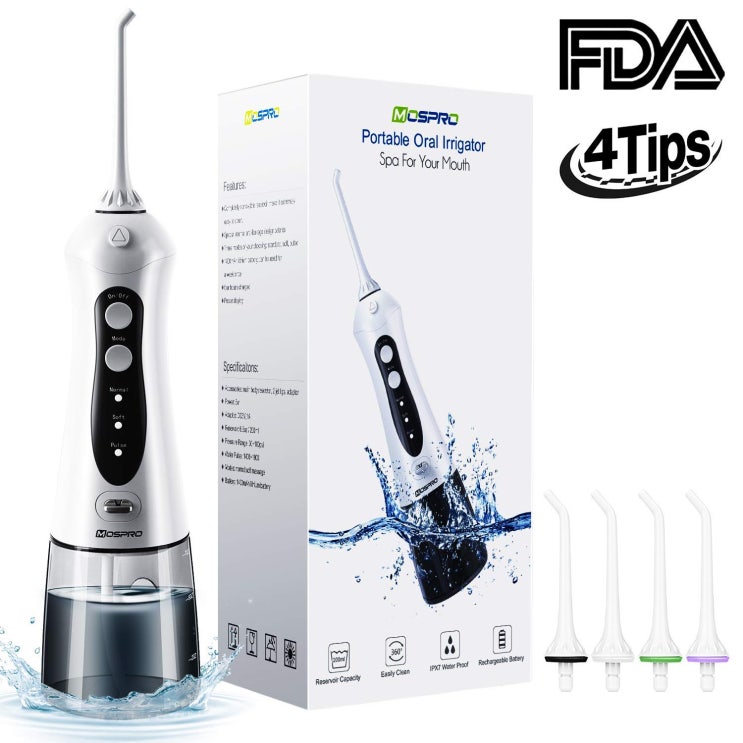   MOSPRO 휴대용 고주파 치아 구강 세정기 USB 충전식 FDA 승인 치아세정기 White