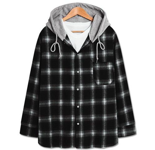 캐주얼 셔츠 핫템 프렌치 체크 오버핏 후드 긴팔셔츠 (DO300) 스펙
