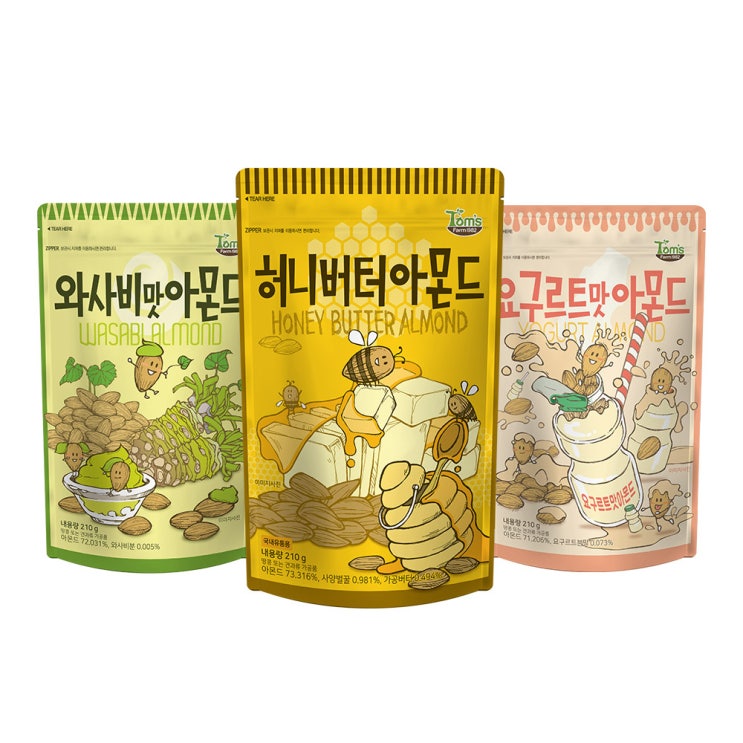  [품절예상][가성비굿]탐스팜 아몬드 허니버터 210g + 와사비 210g + 요구르트 210g, 1세트 제품을 놓치지 마세요~~