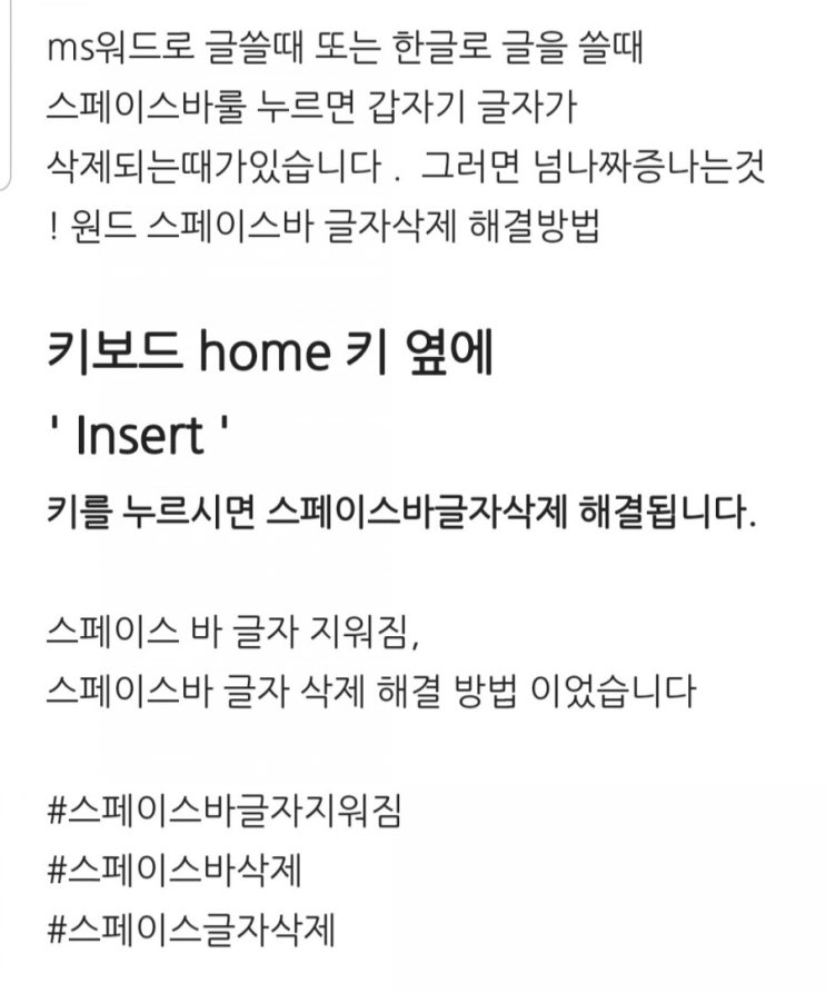  MS Word 워드 스페이스바 삭제 글자지워짐
