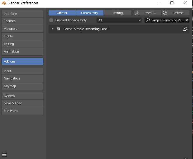 [Blender 2.8] 이름 재설정 애드온 Simple Renaming Panel