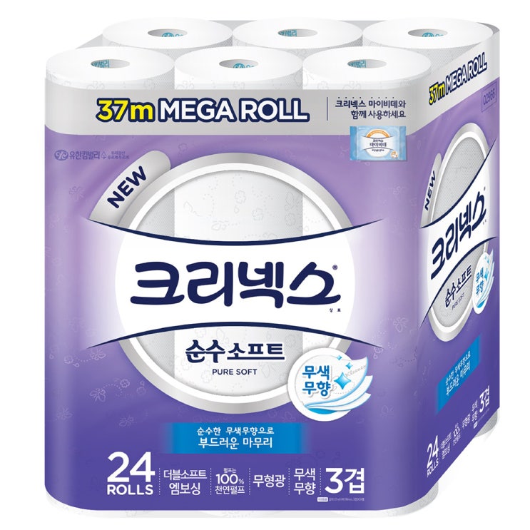(로켓배송)크리넥스 3겹 순수소프트 화장지 37m, 24롤, 1팩 추천해요 (로켓배송)크리넥스 3겹 순수소프트 화장지 37m, 24롤, 1팩 추천해요