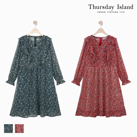  <핫딜><핫딜>가성비가 좋은 써스데이아일랜드 Thursday Island 여성 러플 프린트 원피스(T182MOP142W) 들여가세요~~