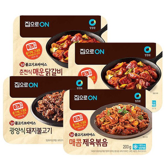 청정원 집으로ON 돼지불고기200g+제육볶음200g+매운닭갈비200gx2개, 없음, 상세설명 참조 추천해요 청정원 집으로ON 돼지불고기200g+제육볶음200g+매운닭갈비200gx2개, 없음, 상세설명 참조 추천해요
