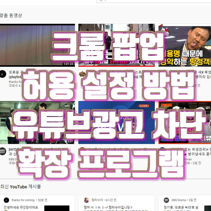 크롬 팝업 허용 설정 방법 및 유튜브 광고 차단 구글확장 프로그램 추천
