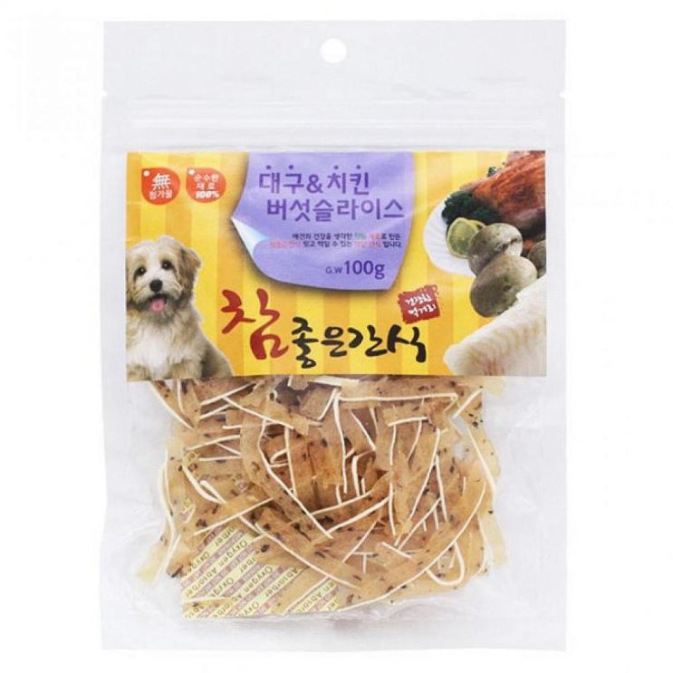 싸다팡 참좋은간식 대구 치킨버섯 슬라이스 애견건강 사사미 강아지 건조간식 육포, 1 추천해요