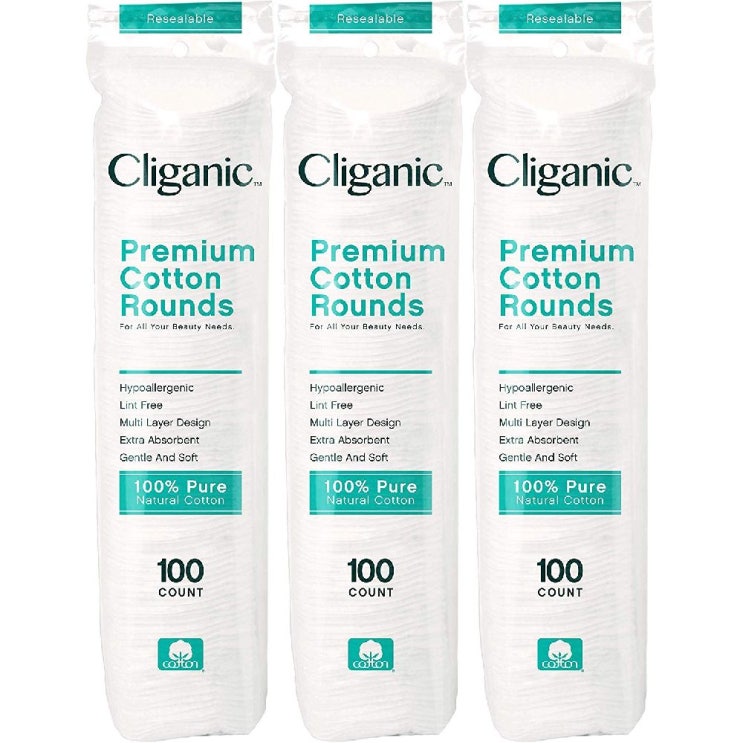  Cliganic 클리가닉 페이스 프리미엄 코튼 라운드 순면 100  300 매 300 Count 상세페이지참조