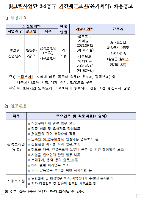 [채용][한국토지주택공사] LH 기간제근로자 채용공고(빛그린사업단 2-2공구 사무·현장감독보조)