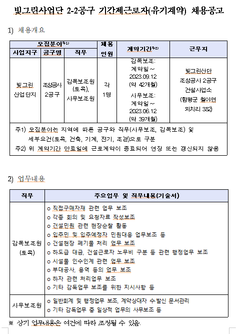  [채용][한국토지주택공사] LH 기간제근로자 채용공고(빛그린사업단 2-2공구 사무·현장감독보조)
