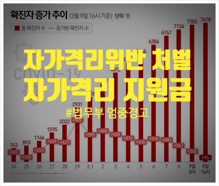 자가격리위반처벌 벌금 과 자가격리 지원금 정보