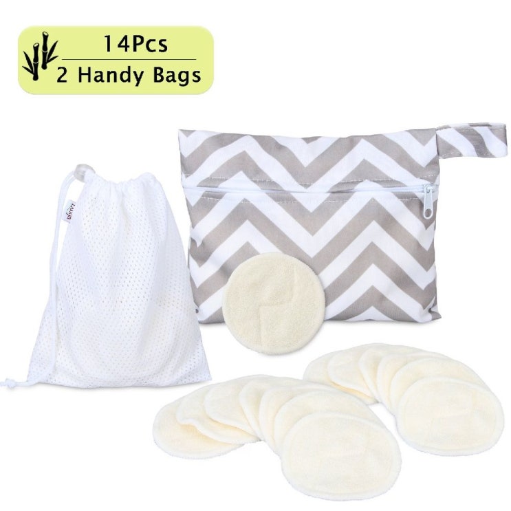  Luxja 럭스야 뱀부 메이크업 리무버 리유저러블 페이스 라운드 패드 14 개입 핸디 백 2 개 Bamboo Pads  Laundry Bag