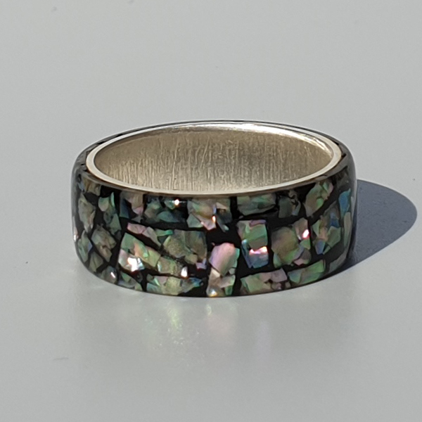  레진공예 Break 화이트 자개 블랙 실버링 Break white abalone shell black resin ring 白いアワビ貝殻の黒い樹脂リングを破る,ハンドメイドアクセサリー
