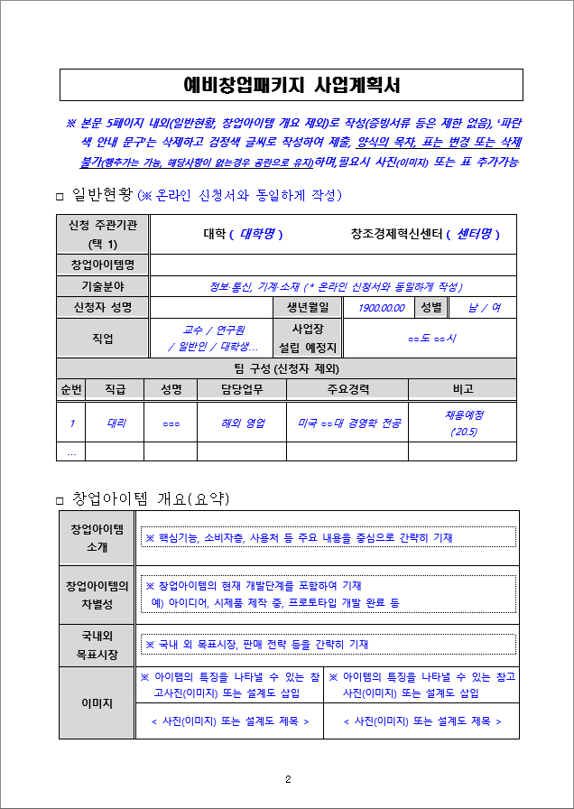 2020 예비창업패키지 사업계획서 양식/예시 : 네이버 블로그