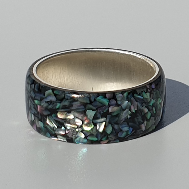  레진아트 레인보우 투명자개 블랙 실버링_Rainbow transparency abalone black ring,ハンドメイドアクセサリー ,レジン ,樹脂リング,-레진공예 자개 실버링