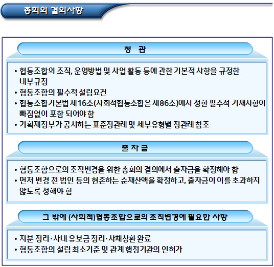 (사회적)협동조합 조직변경 요건 및 효과