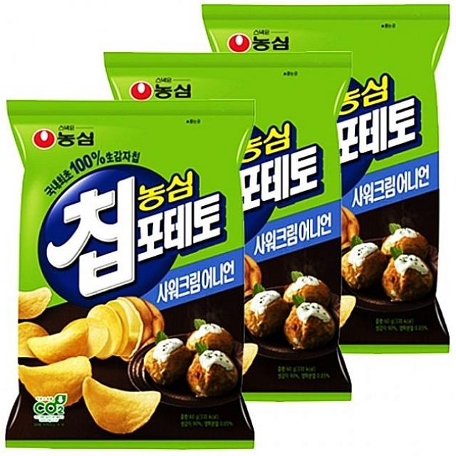  씨앤지타임 농심 포테토칩 양파 60g x 10개 신선한 생감자 순식물성 기름 바삭 감자스낵 1