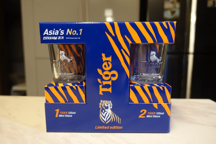  타이거맥주 전용잔 세트 한정판 / 타이거라거캔 500ML*4 + 미니전용잔 2EA