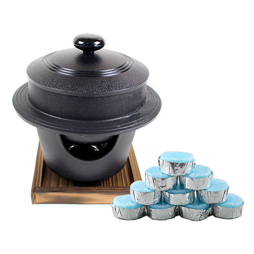   키친아트 혼밥 개인화로 가마솥  워머  우드받침  고체연료 10p B세트 130mm 혼합 색상