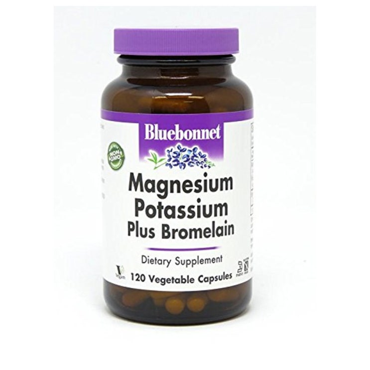  블루보넷 마그네슘 플러스 브로멜라인 120정 브로멜린 BlueBonnet Magnesium Potassium Plus Bromelain Vege