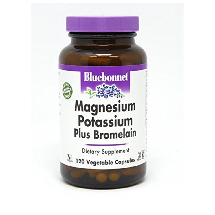   블루보넷 마그네슘 플러스 브로멜라인 120정 브로멜린 BlueBonnet Magnesium Potassium Plus Bromelain Vege