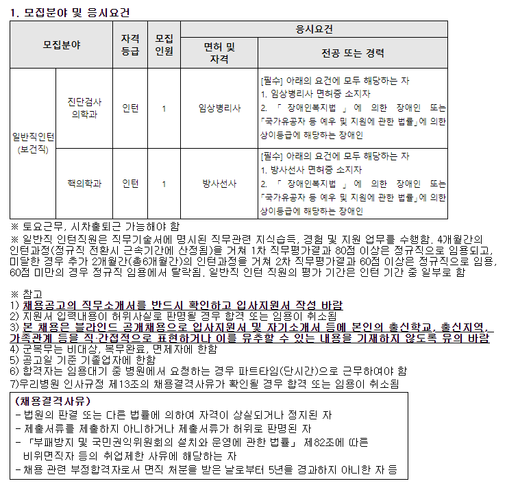  [채용][분당서울대학교병원] 신입(보건직) 장애인·상이군경 제한경쟁 채용 공고