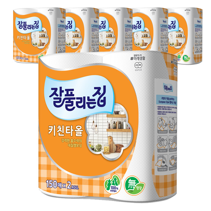  잘풀리는집 천연펄프 키친타올 150매, 2개, 6개