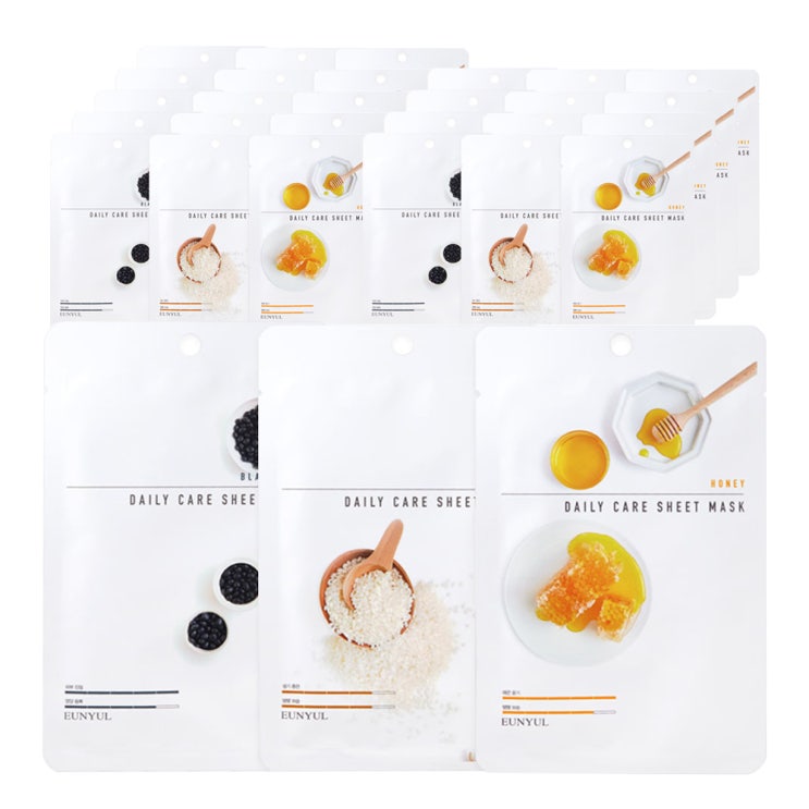  은율 데일리케어 시트 마스크팩 보습관리 검은콩 22ml x 10p + 라이스 22ml x 10p + 허니 22ml x 10p, 1세트