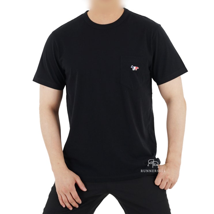   19FW 메종키츠네 FOX 패치 포켓 블랙 반팔 티셔츠 AM00102K