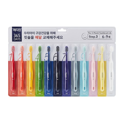  유아칫솔 핫템 메디안 365DAYS 어린이칫솔 12개입, 혼합 색상, 1개 제품 
