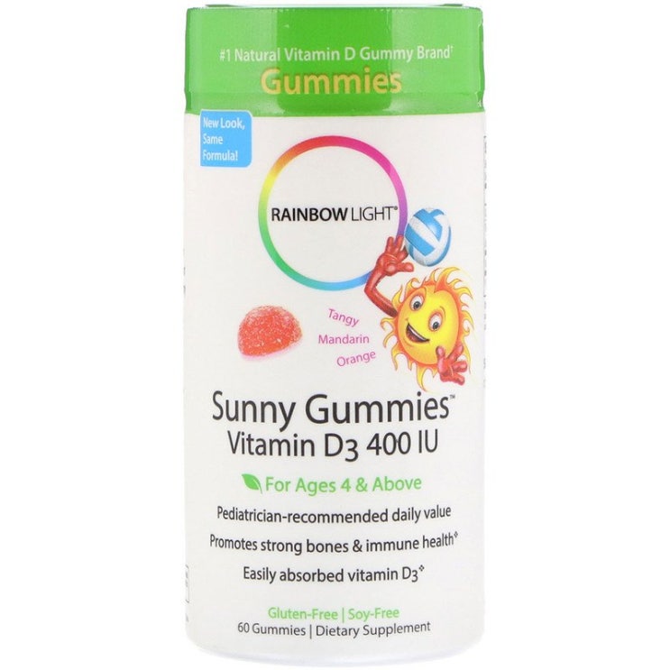  레인보우라이트 Rainbow Light Sunny Gummies Vitamin D3 레인보우 라이트 비타민 만다린향 400IU 구미젤리 60개입