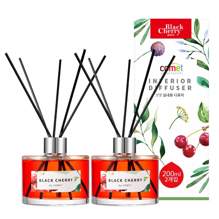 (로켓배송)코멧 디퓨저 200ml 2개 + 섬유스틱 10개 세트, 블랙체리 추천해요 (로켓배송)코멧 디퓨저 200ml 2개 + 섬유스틱 10개 세트, 블랙체리 추천해요