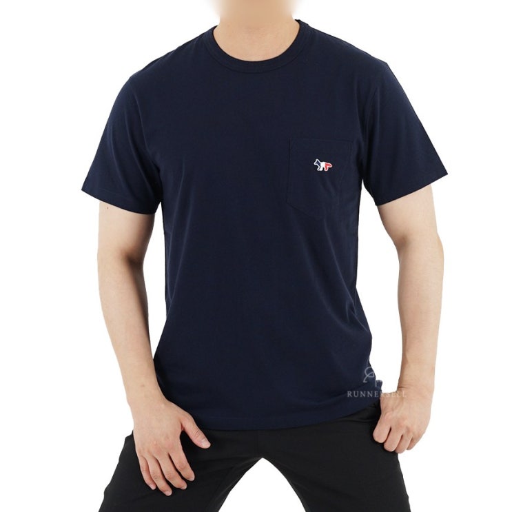   19FW 메종키츠네 FOX 패치 포켓 네이비 반팔 티셔츠 AM00102K