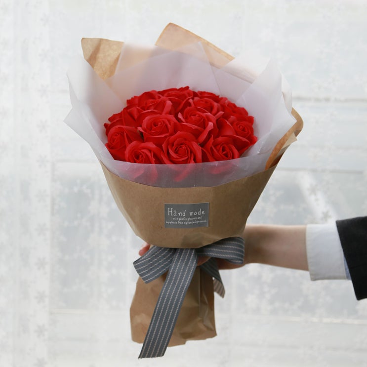  조아트 비누꽃다발 목화 조화 졸업 꽃다발 드라이플라워 입학, 15송이 비누장미 꽃다발_레드
