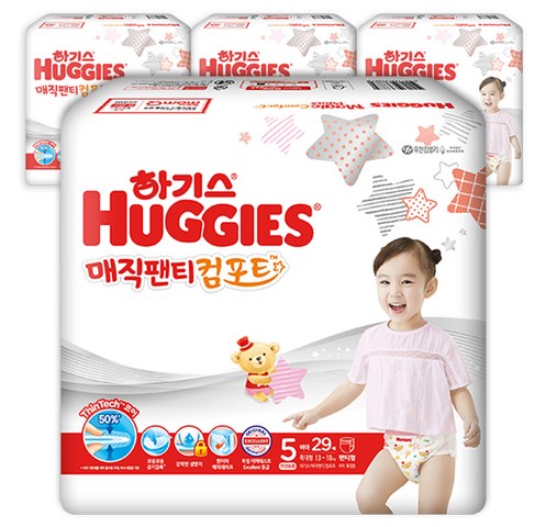  팬티형 대박 좋은 하기스 2020 매직팬티 컴포트 팬티형 기저귀 여아용 특대형 5단계(13~18kg), 116매 구입 
