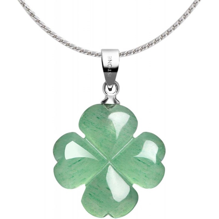   iSTONE 네잎 클로버 펜던트 목걸이 Green Aventurine 보석 펜던트 목걸이 18 Green Aventurine