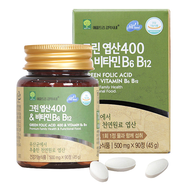 애플트리김약사네 그린엽산400 비타민 B6 비타민b12 임산부비타민b 임산부엽산, 500mg, 90정 추천해요