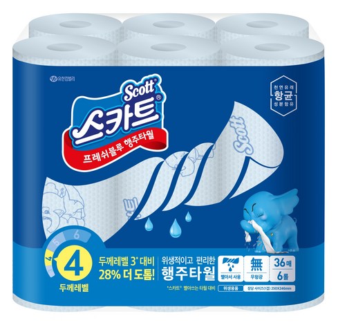  빨아쓰는행주타올 요즘 핫한 스카트 프레쉬블루 행주타월 두께레벨4 36매, 6롤, 1개 가격비교