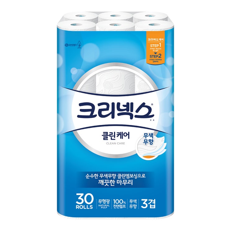 (로켓배송)크리넥스 3겹 클린케어 천연펄프 화장지 25m, 30롤, 1팩 추천해요