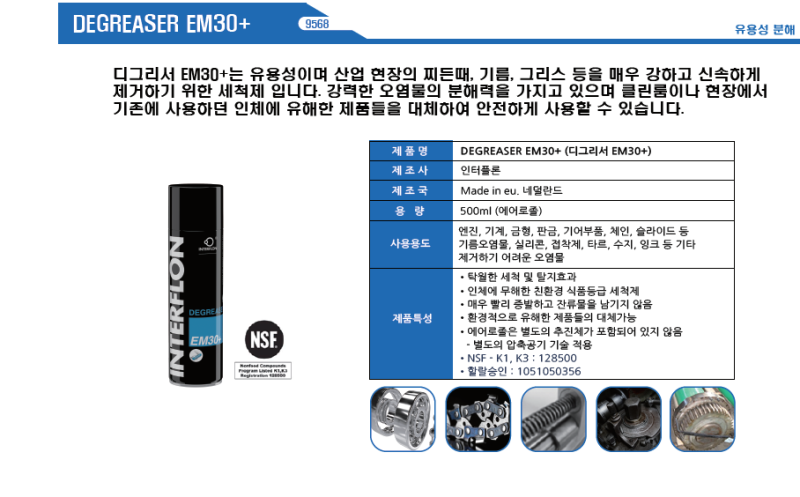 산업용 친환경 세척제, 강력하고 빠르게 오염물을 제거하는 인터플론 '디그리서 EM30+(INTERFLON DEGREASER ...