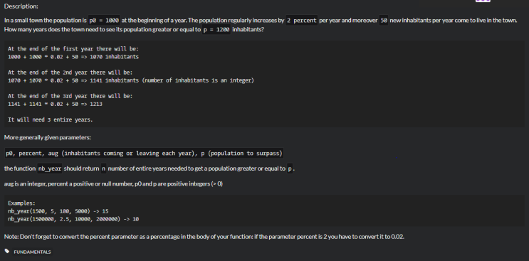  [CodeWars] Growth of a Population