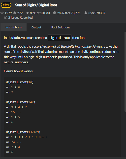  [CodeWars]  Sum of Digits / Digital Root