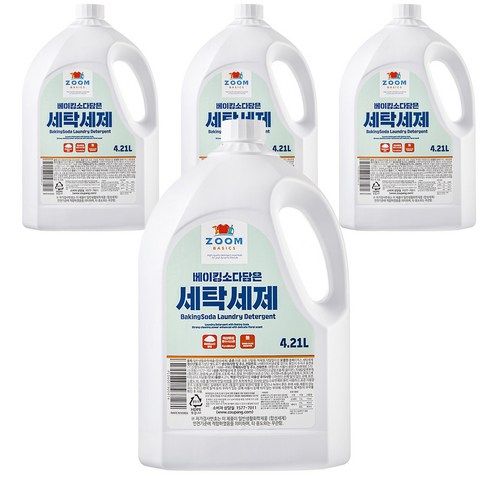  일반/겸용세제 유명브랜드 줌 베이직 베이킹소다 담은 액체 세탁세제, 2.5L, 4개 BEST 