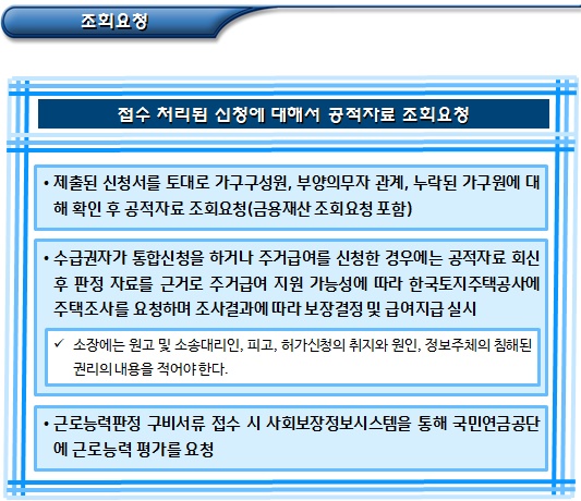 기초생활수급자 신청자 조사 및 결정