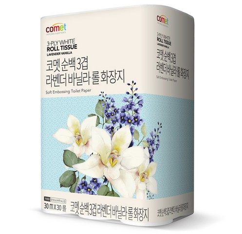  고급롤화장지(3겹이상) 핫템 코멧 순백 3겹 라벤더 바닐라 롤화장지 30m, 30롤, 1개 순위