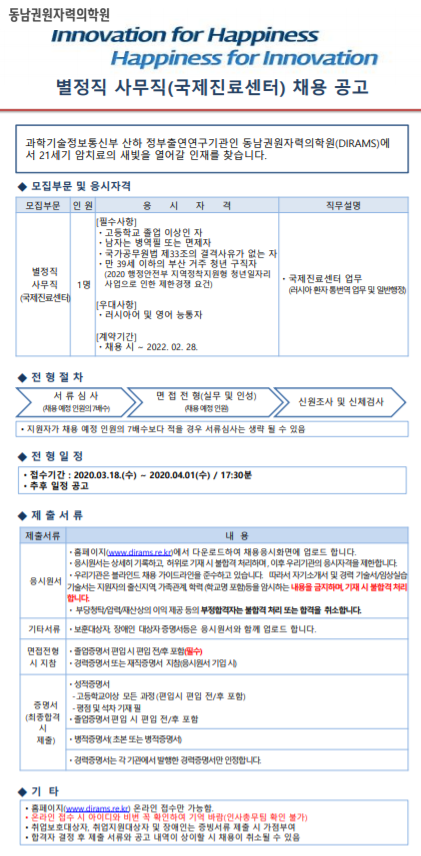  [채용][근로복지공단] 별정직 사무직(국제진료센터) 채용