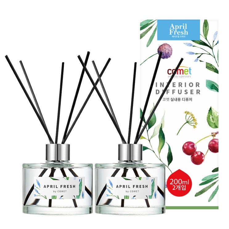 (로켓배송)코멧 디퓨저 200ml 2개 + 섬유스틱 10개 세트, 에이프릴 프레쉬 추천해요 (로켓배송)코멧 디퓨저 200ml 2개 + 섬유스틱 10개 세트, 에이프릴 프레쉬 추천해요