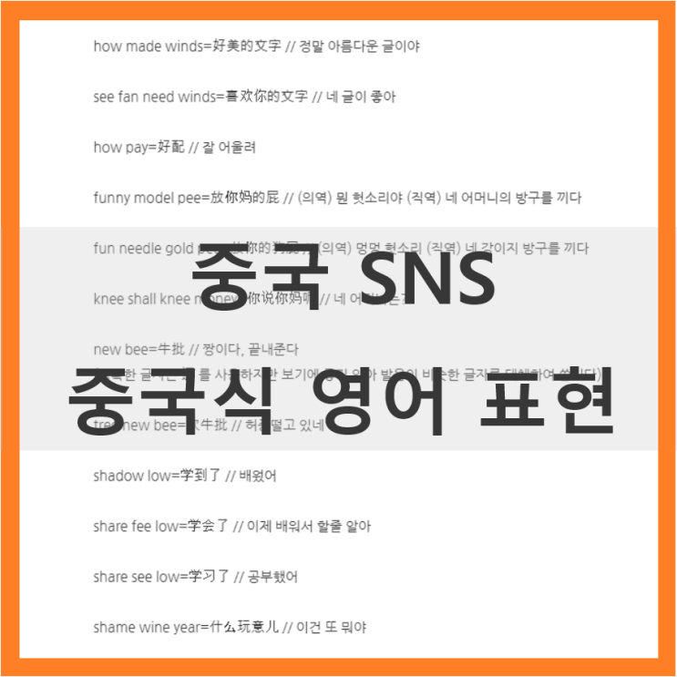  중국 SNS 에 자주 등장하는 중국식 영어 표현 모음