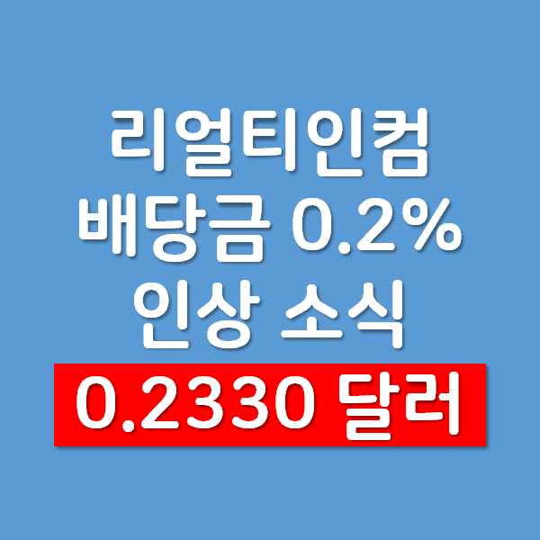 리얼티인컴 O Realty Income 배당금 0.2% 인상 소식